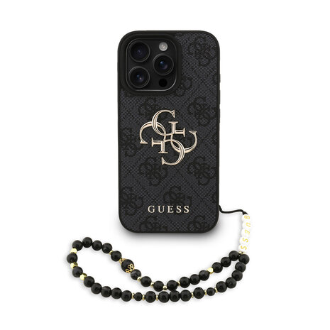 Guess Guess iPhone 16 Pro Back cover case - MagSafe - 4G Classic Logo With Strap - Black Guess Guess iPhone 16 Pro Back cover case - MagSafe - 4G Classic Logo With Strap - Black