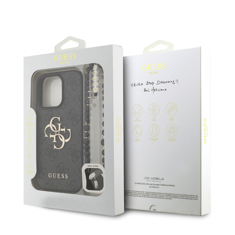 Guess Guess iPhone 16 Pro Back-Cover hul - MagSafe - 4G Classic Logo With Strap - Schwarz Guess Guess iPhone 16 Pro Back-Cover hul - MagSafe - 4G Classic Logo With Strap - Schwarz