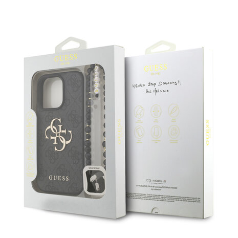 Guess Guess iPhone 16 Pro Back cover case - MagSafe - 4G Classic Logo With Strap - Black Guess Guess iPhone 16 Pro Back cover case - MagSafe - 4G Classic Logo With Strap - Black