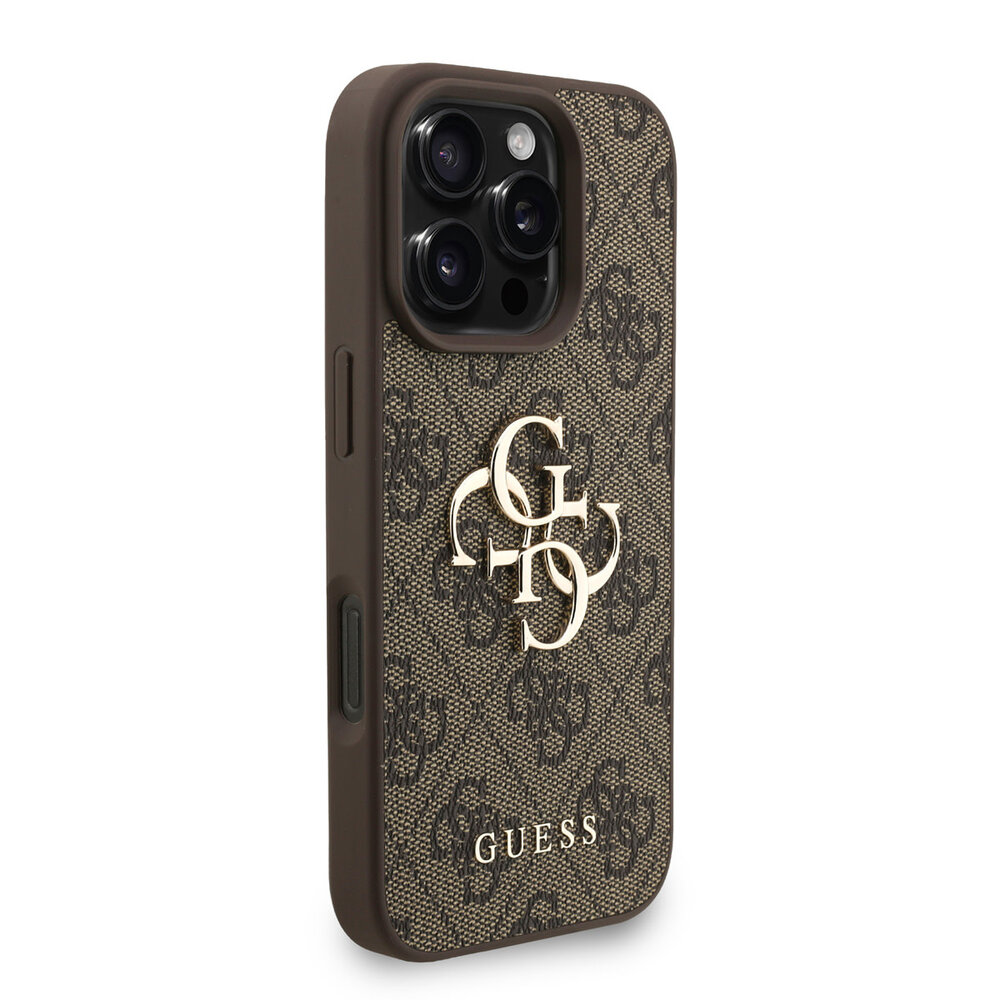 Guess Guess iPhone 16 Pro Backcover hoesje - MagSafe - 4G Classic Logo With Strap - Bruin