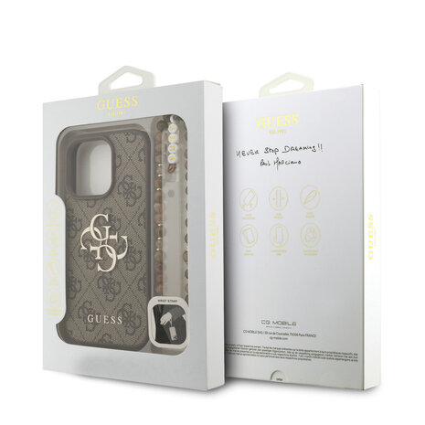 Guess Guess iPhone 16 Pro Back cover case - MagSafe - 4G Classic Logo With Strap - Brown Guess Guess iPhone 16 Pro Back cover case - MagSafe - 4G Classic Logo With Strap - Brown