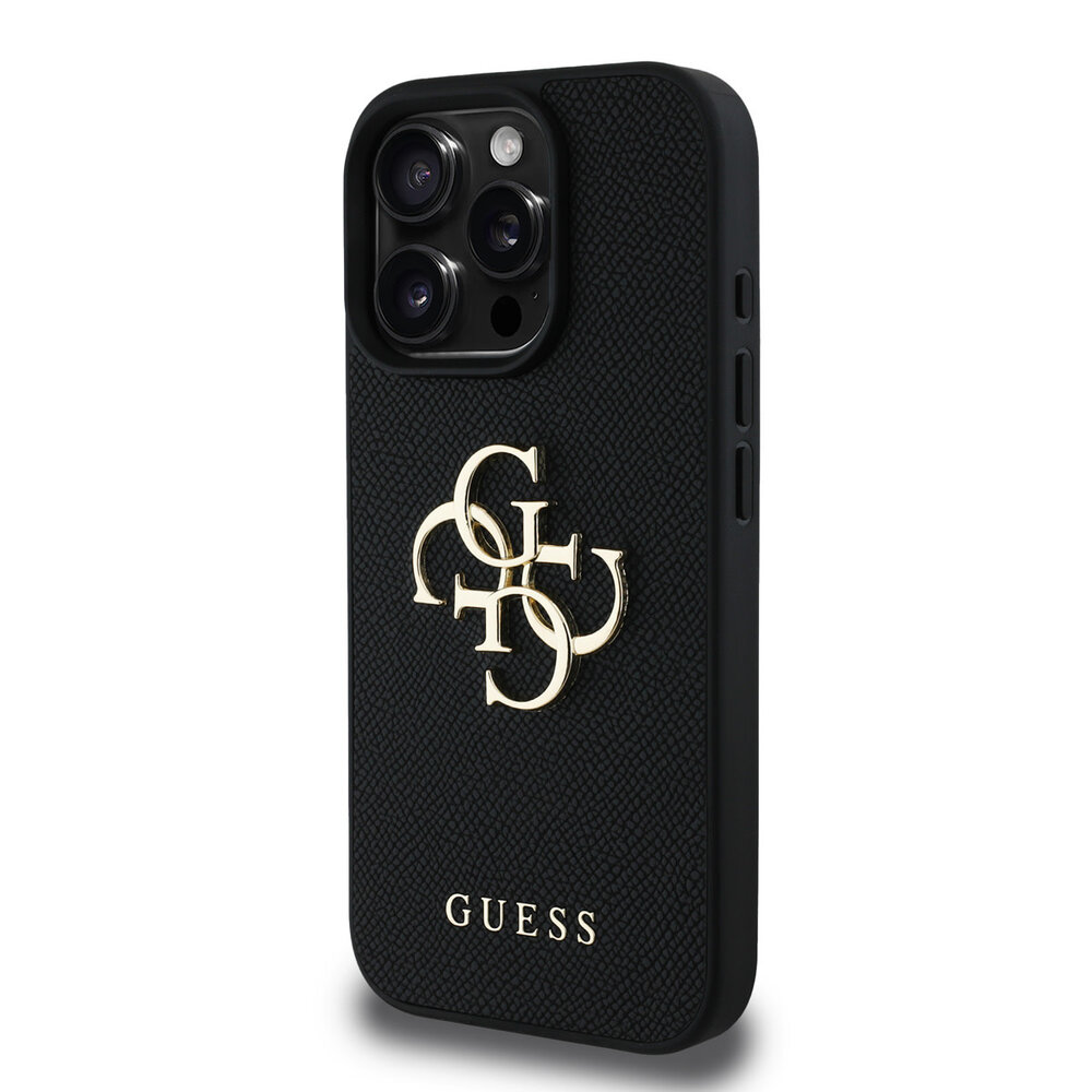 Guess Guess iPhone 16 Pro Backcover hoesje - Grained - Big 4G Logo - Zwart