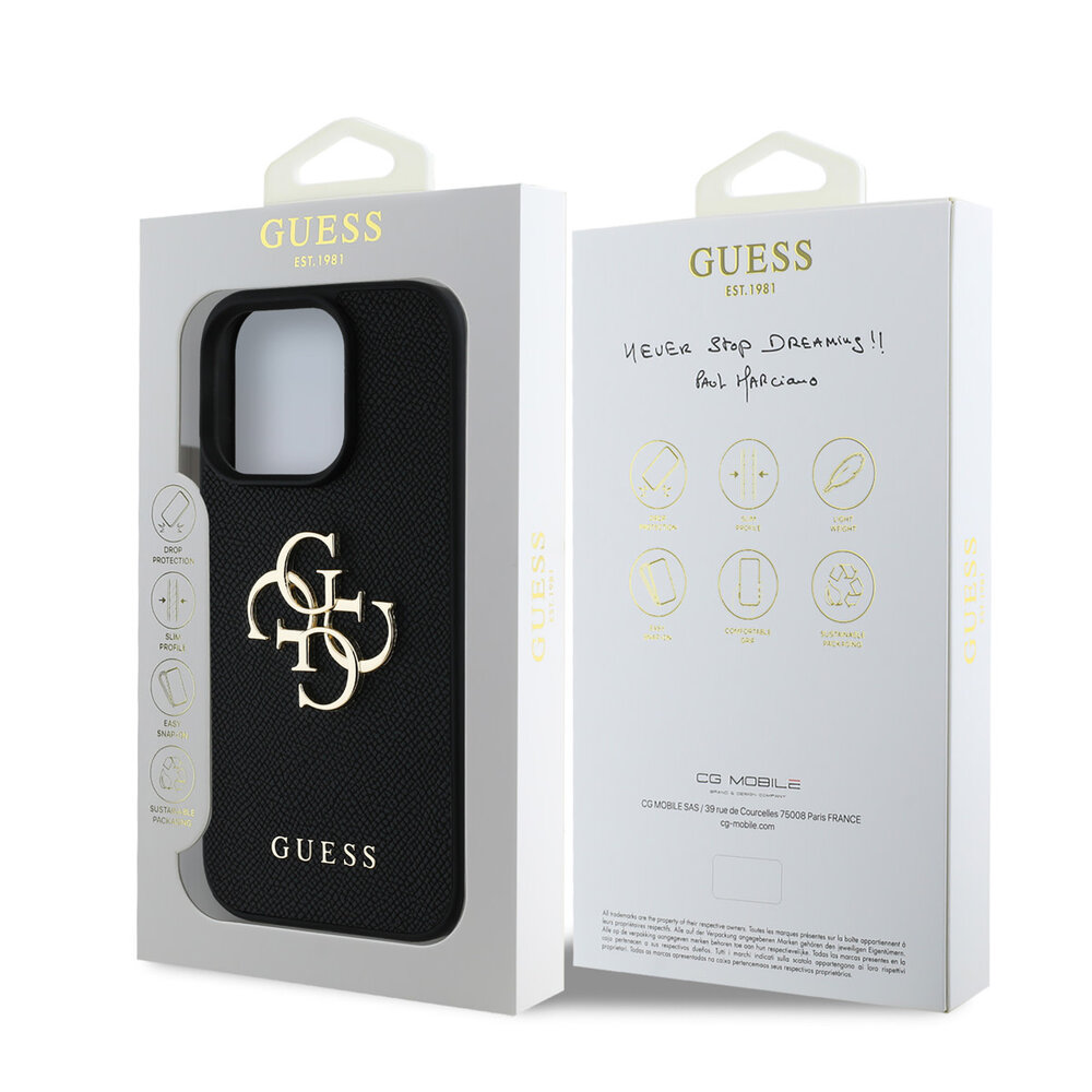 Guess Guess iPhone 16 Pro Backcover hoesje - Grained - Big 4G Logo - Zwart