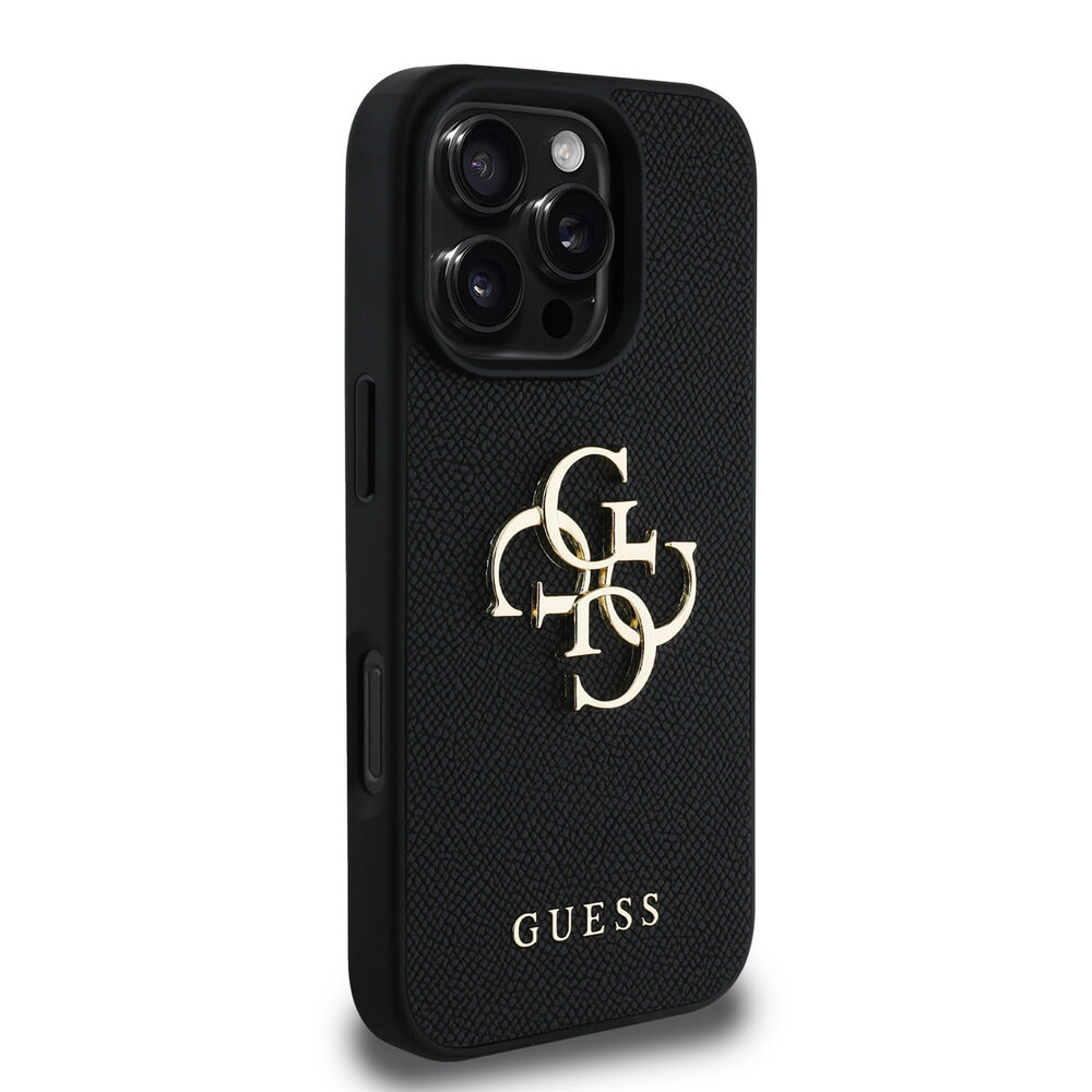 Guess Guess iPhone 16 Pro Backcover hoesje - Grained - Big 4G Logo - Zwart