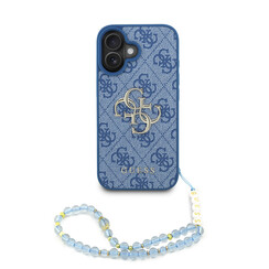 Guess iPhone 16 Back cover coque - MagSafe - 4G Classic Logo With Strap - Bleu