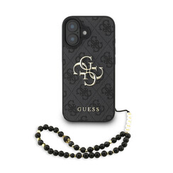 Guess iPhone 16 Backcover hoesje - MagSafe - 4G Classic Logo With Strap - Zwart