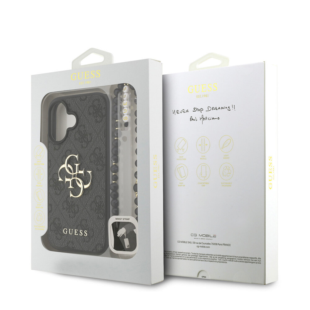 Guess Guess iPhone 16 Back-Cover hul - MagSafe - 4G Classic Logo With Strap - Schwarz Guess Guess iPhone 16 Back-Cover hul - MagSafe - 4G Classic Logo With Strap - Schwarz