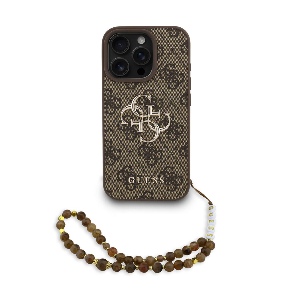 Guess Guess iPhone 16 Pro Max Back cover coque - MagSafe - 4G Classic Logo With Strap - Marron Guess Guess iPhone 16 Pro Max Back cover coque - MagSafe - 4G Classic Logo With Strap - Marron