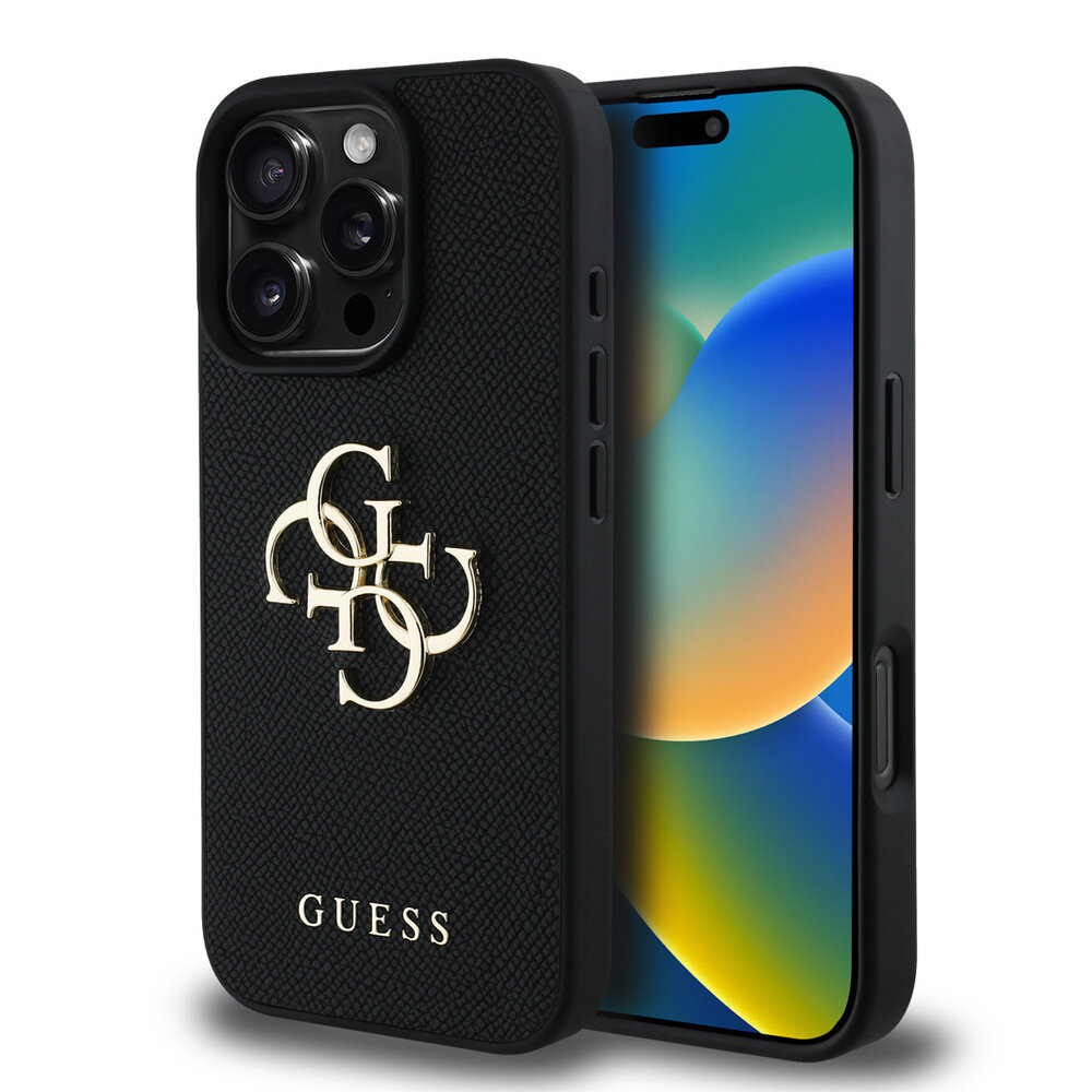 Guess Guess iPhone 16 Pro Max Back cover case - Grained - Big 4G Logo - Black Guess Guess iPhone 16 Pro Max Back cover case - Grained - Big 4G Logo - Black