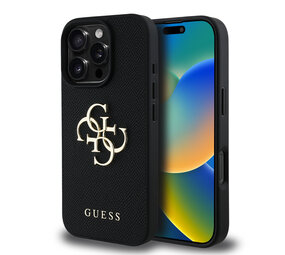 Guess Guess iPhone 16 Pro Max Backcover hoesje - Grained - Big 4G Logo - Zwart Guess Guess iPhone 16 Pro Max Backcover hoesje - Grained - Big 4G Logo - Zwart