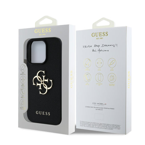 Guess Guess iPhone 16 Pro Max Back cover case - Grained - Big 4G Logo - Black Guess Guess iPhone 16 Pro Max Back cover case - Grained - Big 4G Logo - Black