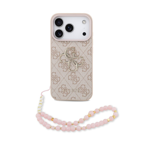 Guess Guess iPhone 17 Pro/iPhone 18 Pro Coque arrière MagSafe Logo 4G classique avec dragonne - Rose