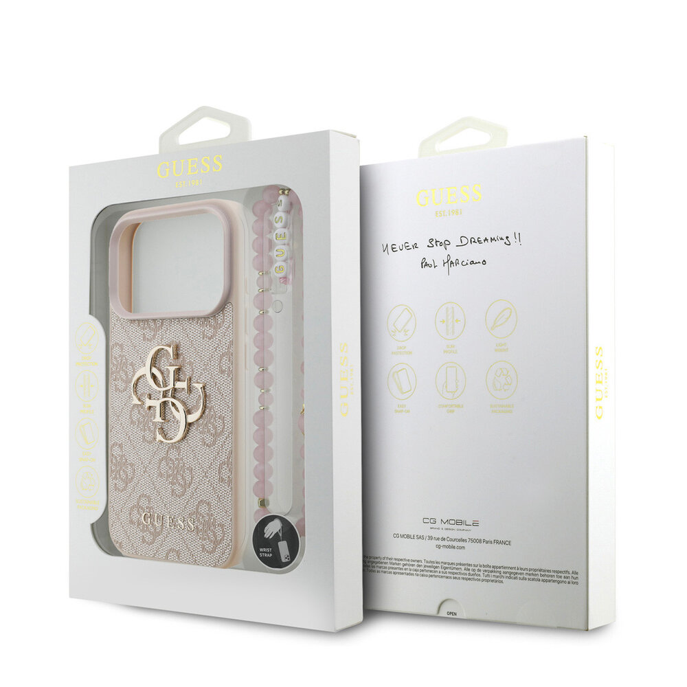 Guess Guess iPhone 17 Pro Back cover coque - MagSafe - 4G Classic Logo With Strap - Rose Guess Guess iPhone 17 Pro Back cover coque - MagSafe - 4G Classic Logo With Strap - Rose
