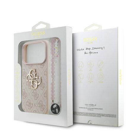 Guess Guess iPhone 17 Pro Back cover case - MagSafe - 4G Classic Logo With Strap - Pink