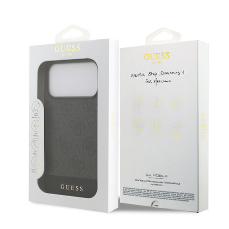 Guess Guess iPhone 17 Pro Max Back-Cover hul - MagSafe - 4G Bottom Stripes - Grau Guess Guess iPhone 17 Pro Max Back-Cover hul - MagSafe - 4G Bottom Stripes - Grau