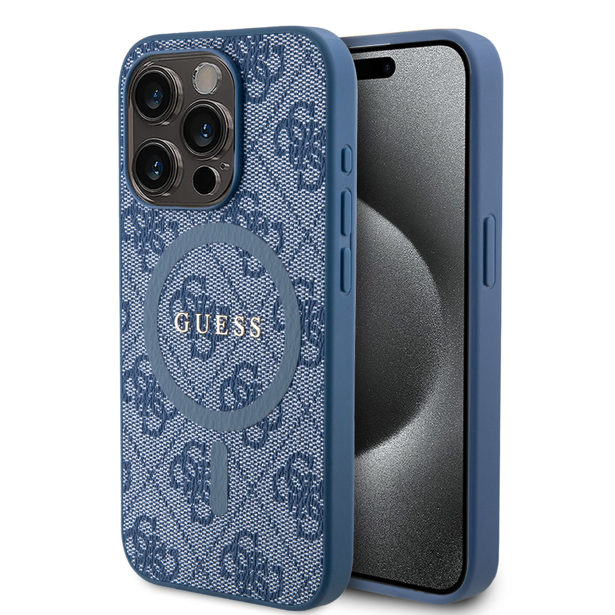 Guess Guess iPhone 15 Pro Backcover hoesje - MagSafe - 4G Classic Logo - Blauw