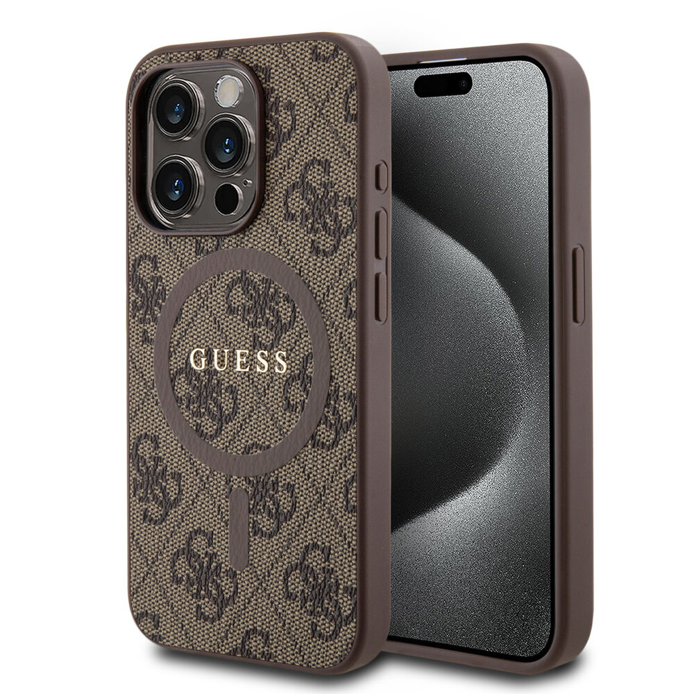 Guess Guess iPhone 15 Pro Back cover coque - MagSafe - 4G Classic Logo - Marron Guess Guess iPhone 15 Pro Back cover coque - MagSafe - 4G Classic Logo - Marron