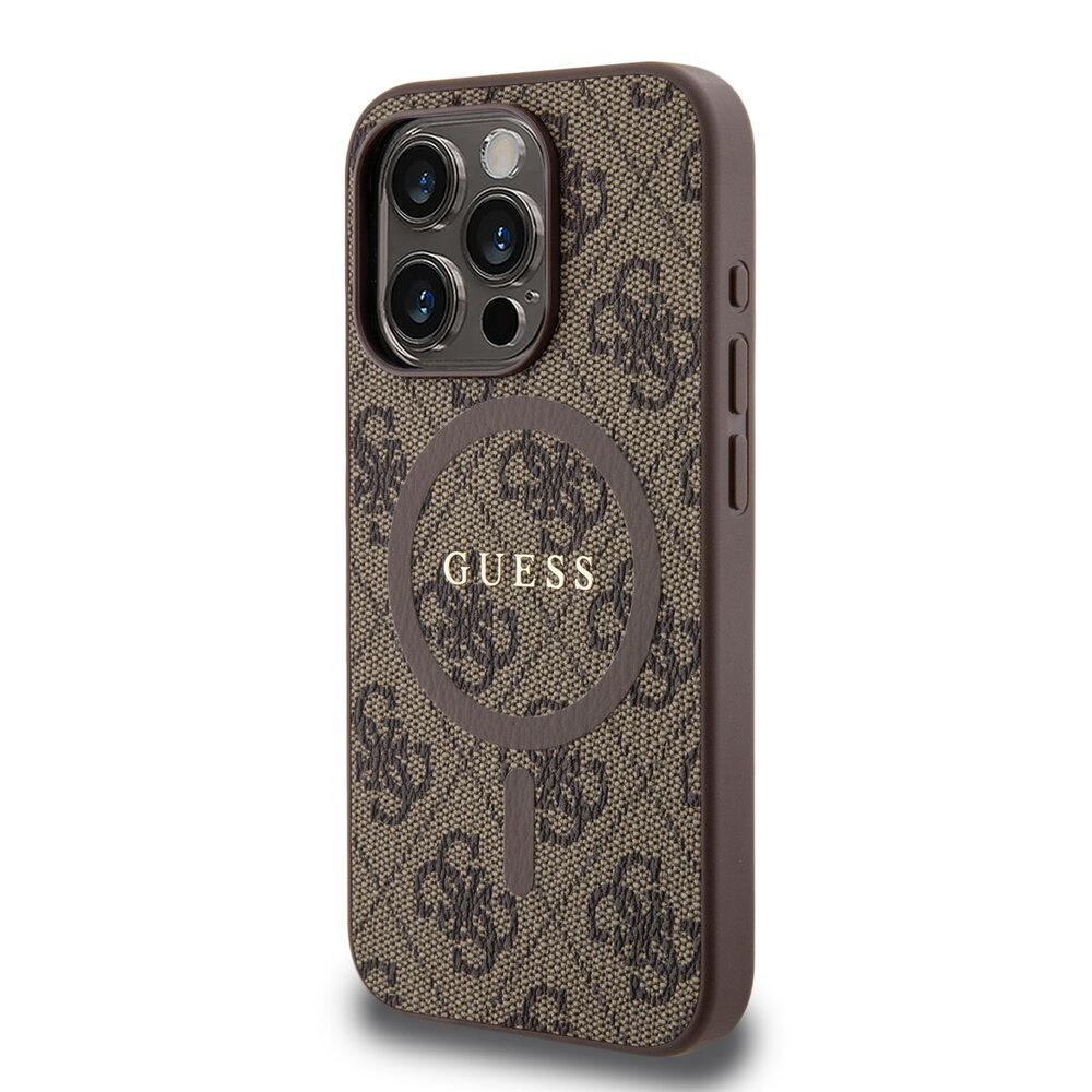 Guess Guess iPhone 15 Pro Back-Cover hul - MagSafe - 4G Classic Logo - Braun Guess Guess iPhone 15 Pro Back-Cover hul - MagSafe - 4G Classic Logo - Braun