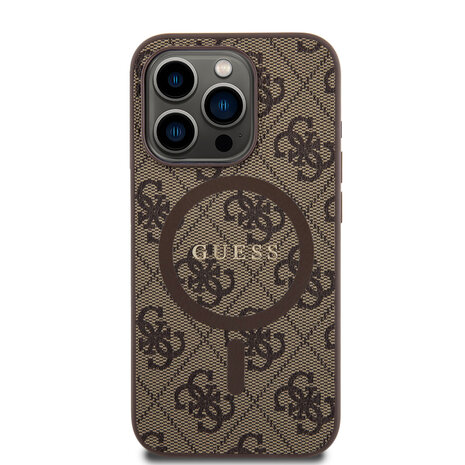 Guess Guess iPhone 15 Pro Back-Cover hul - MagSafe - 4G Classic Logo - Braun Guess Guess iPhone 15 Pro Back-Cover hul - MagSafe - 4G Classic Logo - Braun