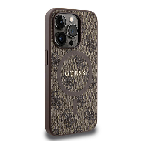 Guess Guess iPhone 15 Pro Backcover hoesje - MagSafe - 4G Classic Logo - Bruin