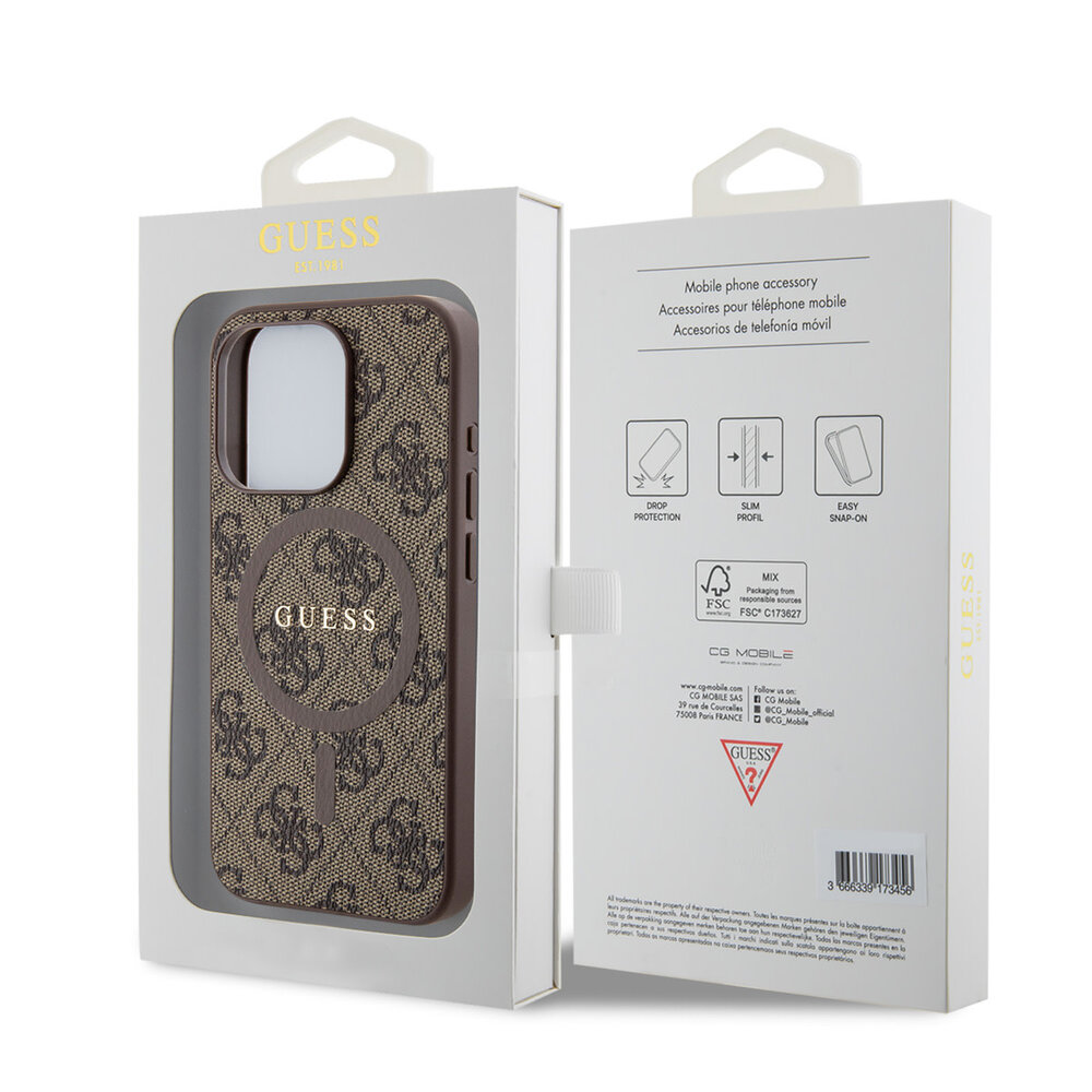 Guess Guess iPhone 15 Pro Backcover hoesje - MagSafe - 4G Classic Logo - Bruin