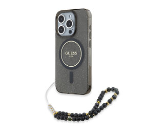 Guess Guess iPhone 15 Pro Max Back-Cover hul - MagSafe - IML Glitter With Pearl Strap - Schwarz