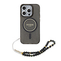 Guess Guess iPhone 15 Pro Max Back cover coque - MagSafe - IML Glitter With Pearl Strap - Noir