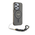 Guess Guess iPhone 15 Pro Max Back cover coque - MagSafe - IML Glitter With Pearl Strap - Noir