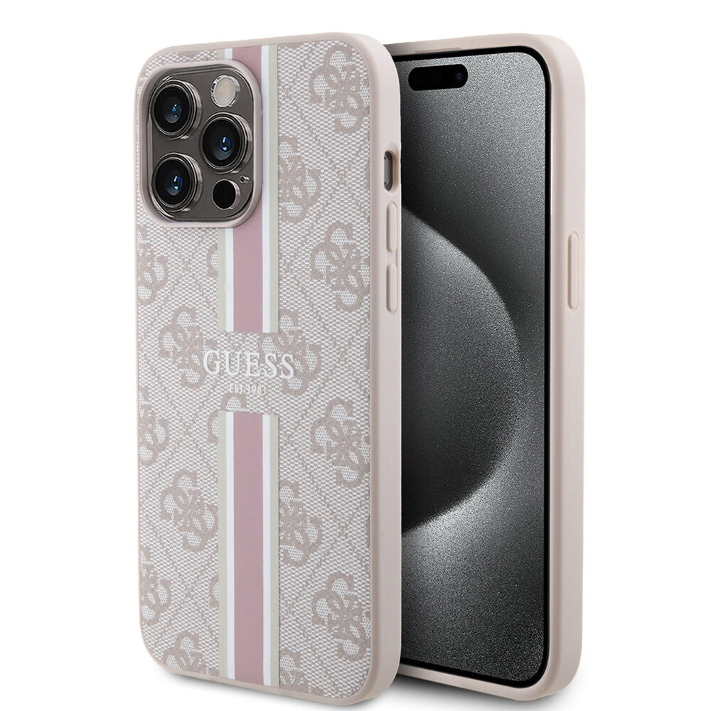 Guess Guess iPhone 15 Pro Max Back-Cover hul - MagSafe - 4G Printed Stripes - Rosa