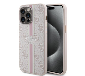 Guess Guess iPhone 15 Pro Max Backcover hoesje - MagSafe - 4G Printed Stripes - Roze