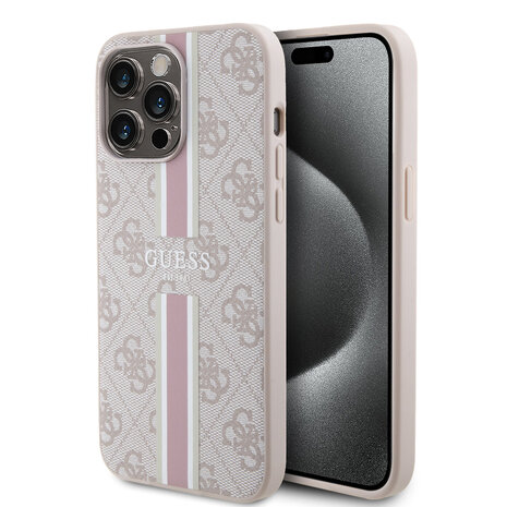 Guess Guess iPhone 15 Pro Max Back-Cover hul - MagSafe - 4G Printed Stripes - Rosa