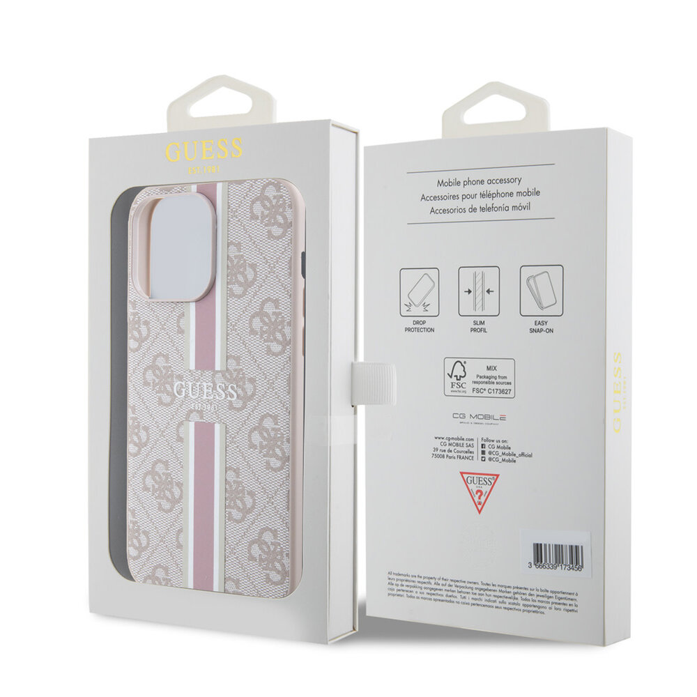 Guess Guess iPhone 15 Pro Max Back-Cover hul - MagSafe - 4G Printed Stripes - Rosa
