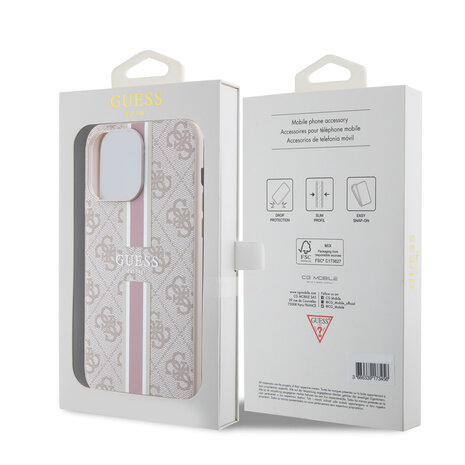 Guess Guess iPhone 15 Pro Max Back cover coque - MagSafe - 4G Printed Stripes - Rose