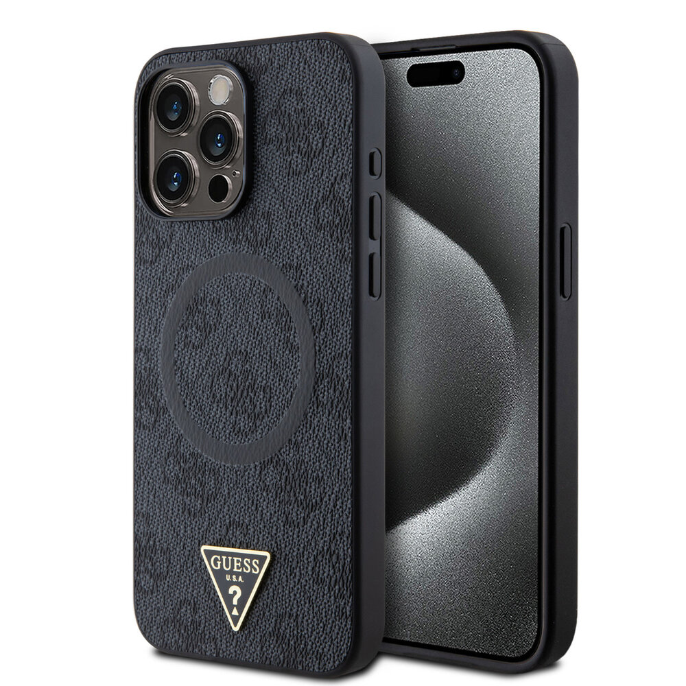 Guess Guess iPhone 15 Pro Max Back cover coque - MagSafe - 4G Triangle Logo - Noir