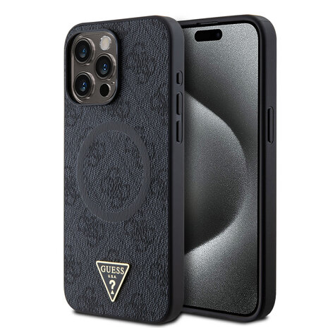 Guess Guess iPhone 15 Pro Max Back cover case - MagSafe - 4G Triangle Logo - Black