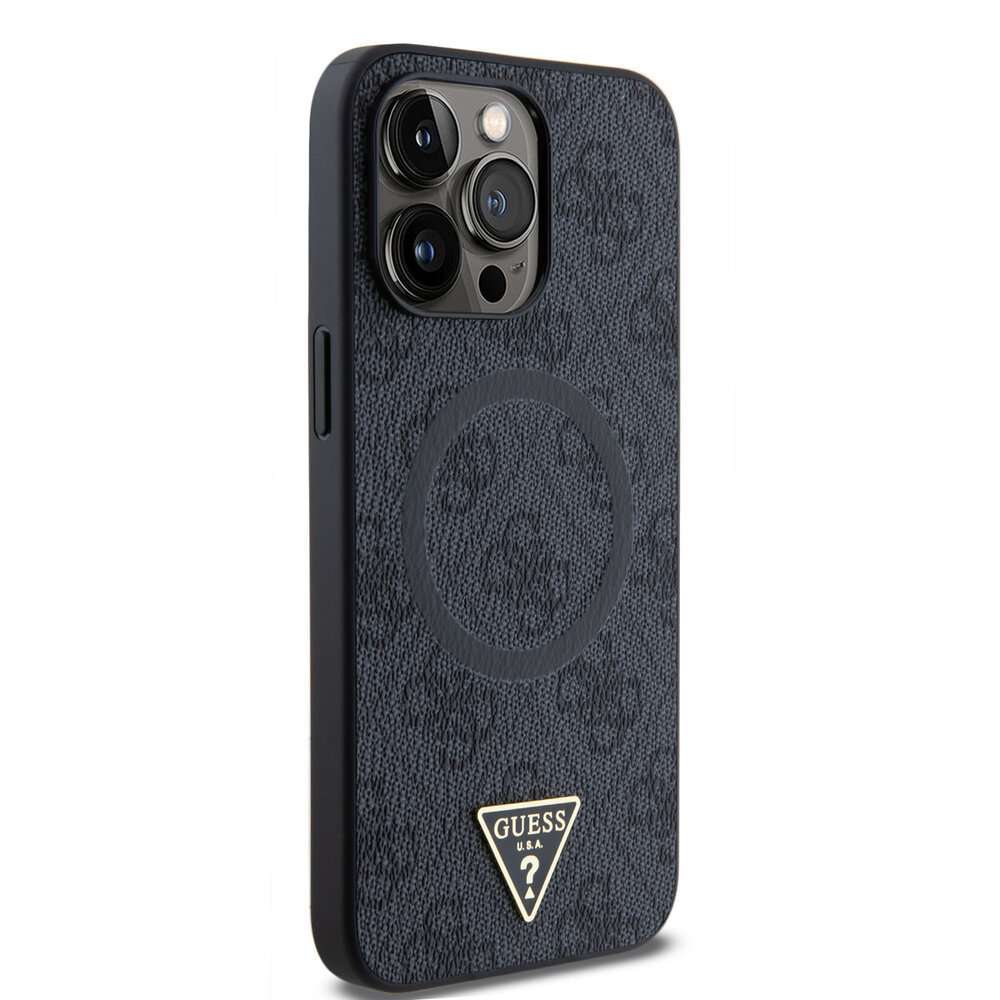 Guess Guess iPhone 15 Pro Max Back cover coque - MagSafe - 4G Triangle Logo - Noir