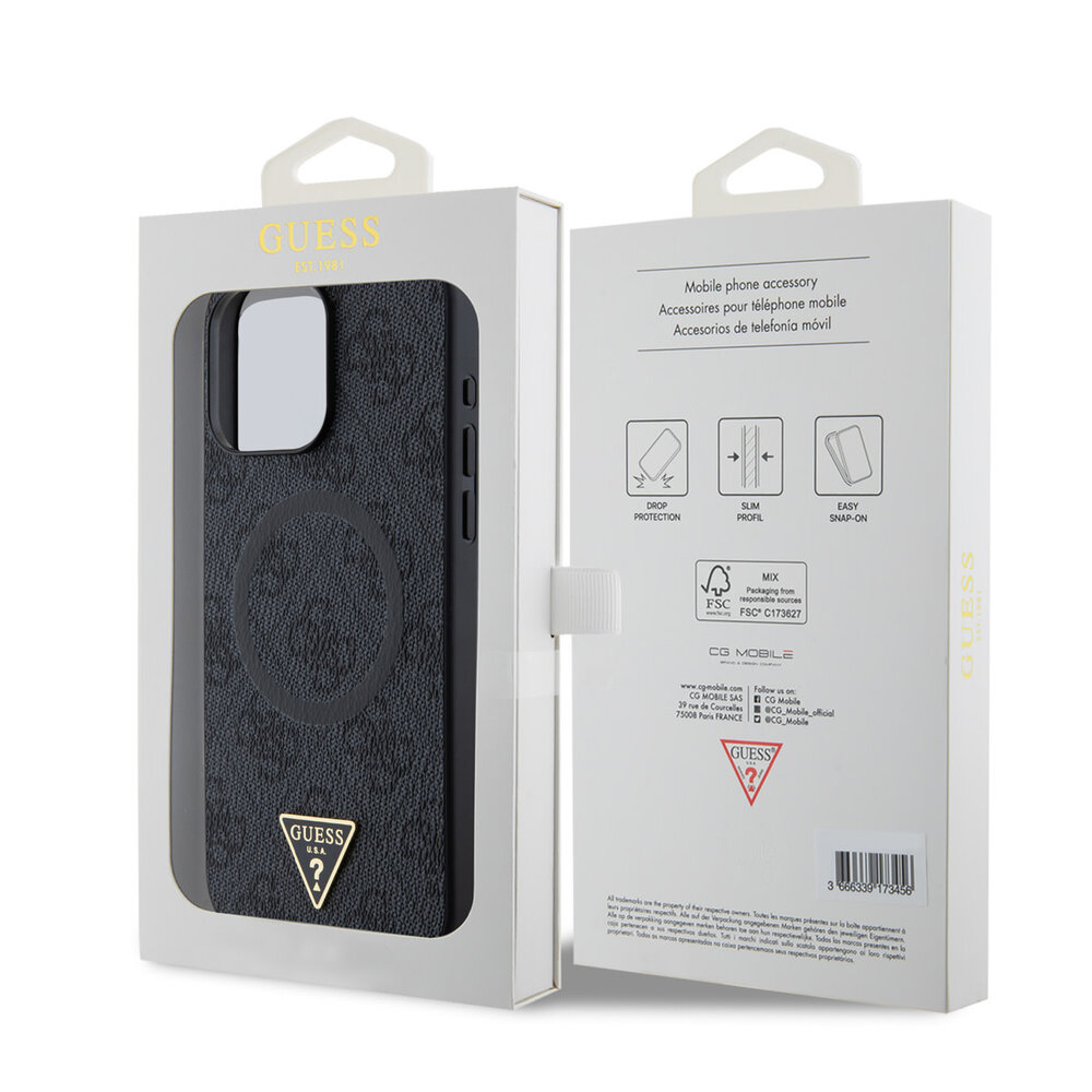 Guess Guess iPhone 15 Pro Max Back-Cover hul - MagSafe - 4G Triangle Logo - Schwarz Guess Guess iPhone 15 Pro Max Back-Cover hul - MagSafe - 4G Triangle Logo - Schwarz