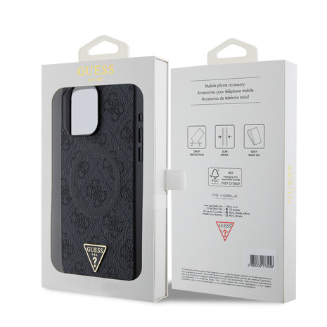 Guess Guess iPhone 15 Pro Max Back cover coque - MagSafe - 4G Triangle Logo - Noir