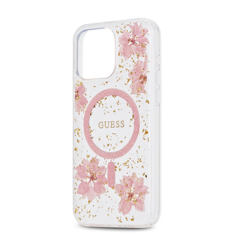 Guess Guess iPhone 15 Pro Max Back cover coque - MagSafe - Resin Flowers Design - Rose