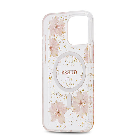 Guess Guess iPhone 15 Pro Max Back cover coque - MagSafe - Resin Flowers Design - Rose