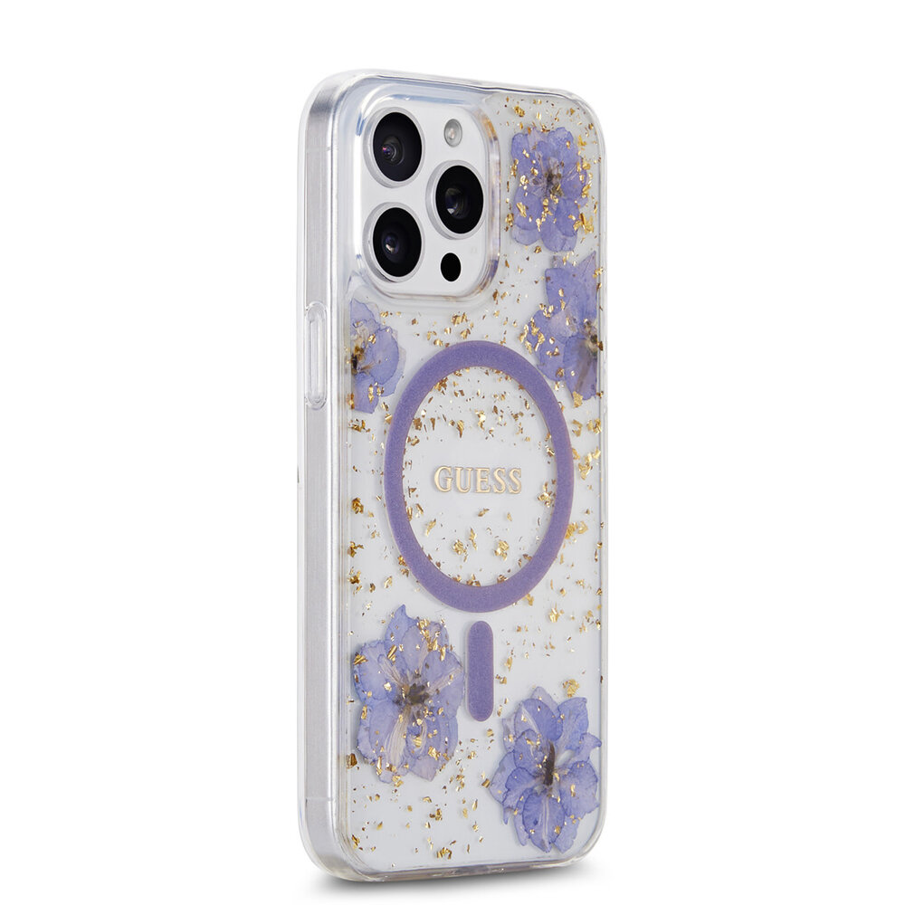 Guess Guess iPhone 15 Pro Max Back-Cover hul - MagSafe - Resin Flowers Design - Lila