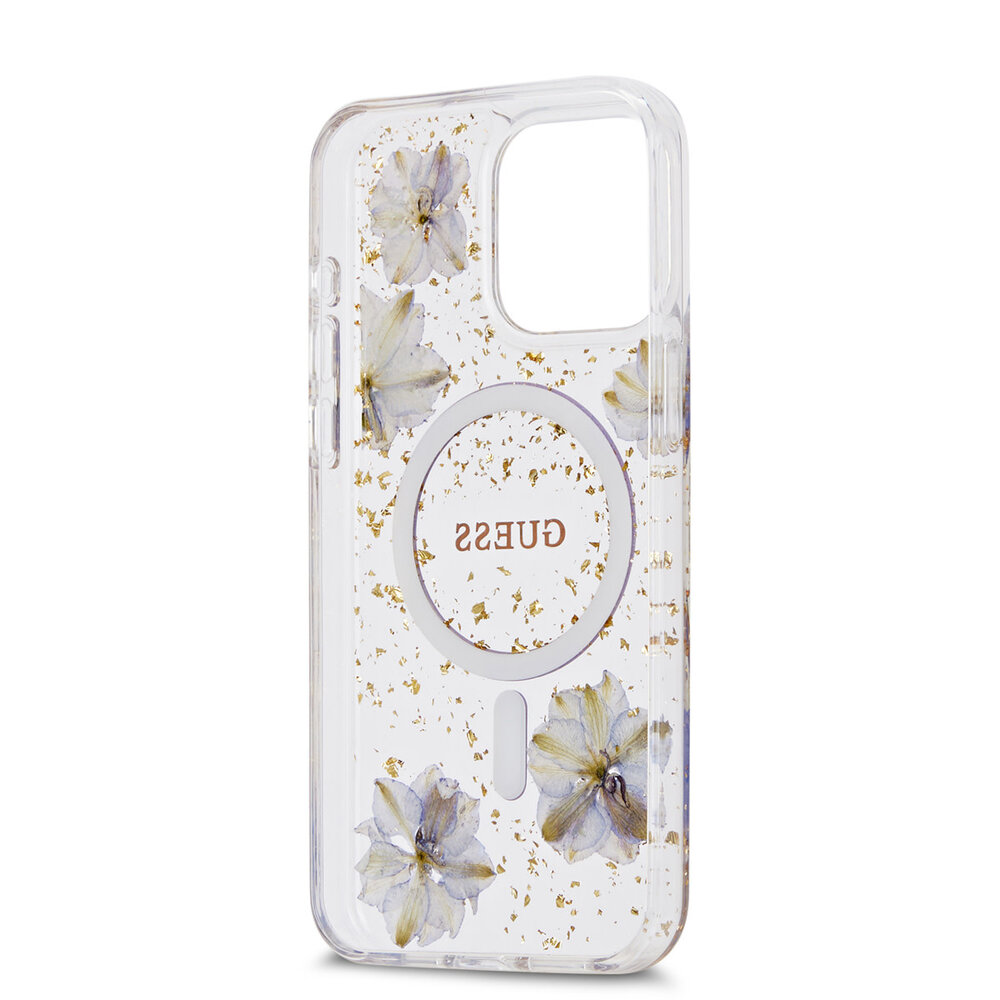 Guess Guess iPhone 15 Pro Max Back cover coque - MagSafe - Resin Flowers Design - Violet
