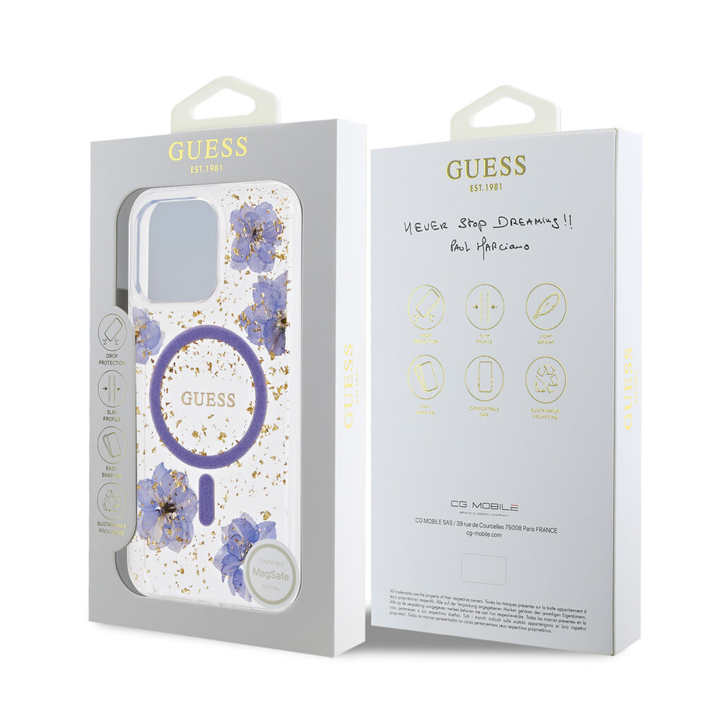 Guess Guess iPhone 15 Pro Max Back cover coque - MagSafe - Resin Flowers Design - Violet