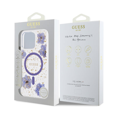 Guess Guess iPhone 15 Pro Max Back cover coque - MagSafe - Resin Flowers Design - Violet