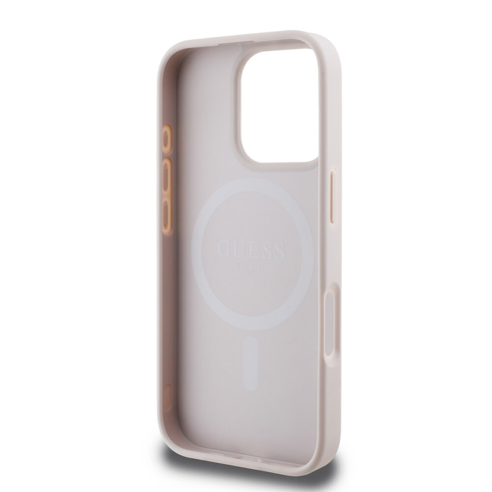 Guess Guess iPhone 16 Pro Backcover hoesje - MagSafe - 4G Classic Metal Logo - Roze
