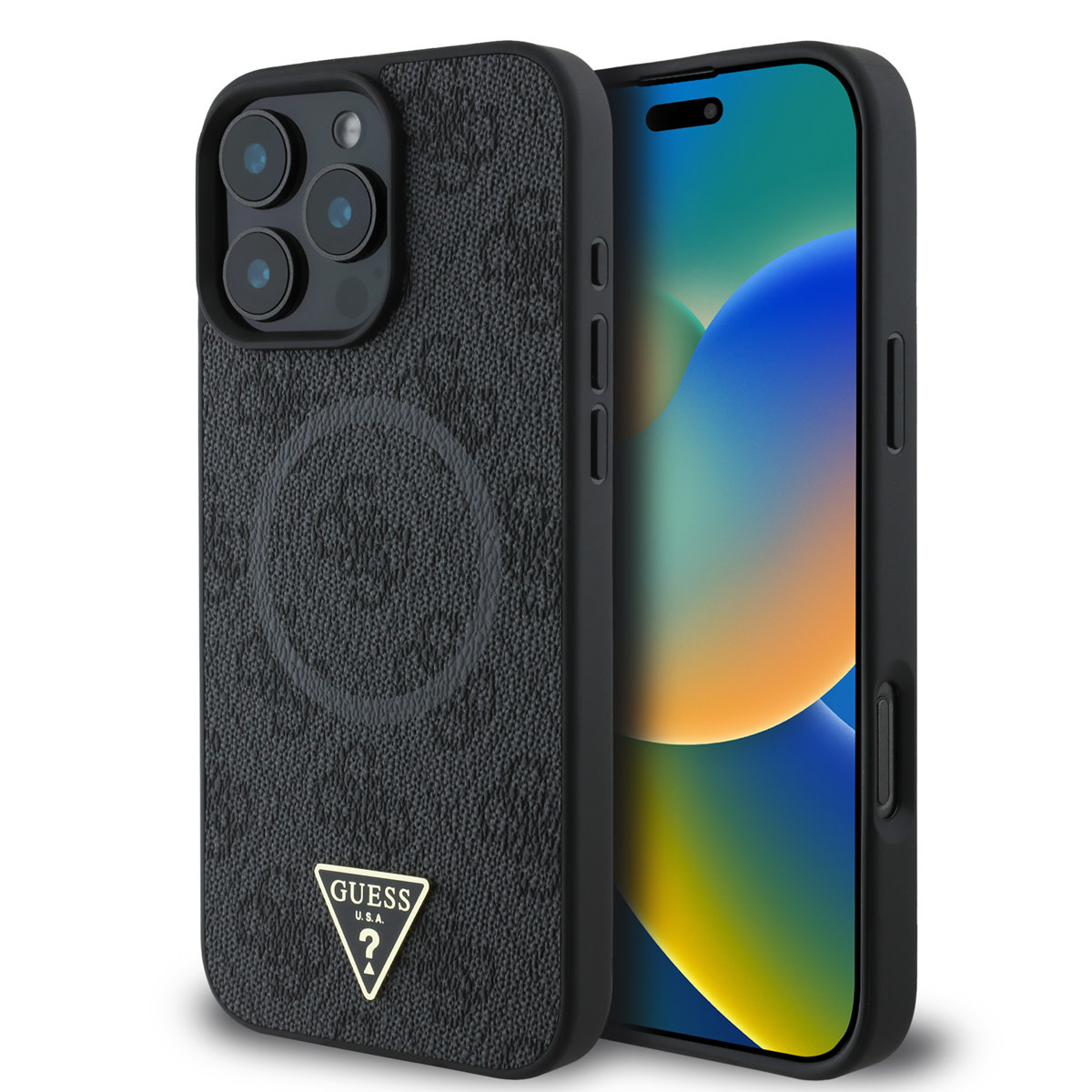 Guess Guess iPhone 16 Pro Backcover hoesje - MagSafe - 4G Triangle Logo - Zwart