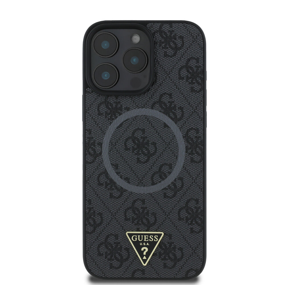 Guess Guess iPhone 16 Pro Backcover hoesje - MagSafe - 4G Triangle Logo - Zwart