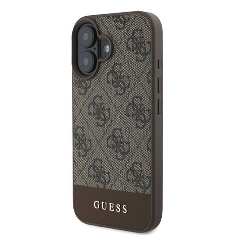Guess Guess iPhone 16 Back cover case - MagSafe - 4G Bottom Stripes - Brown Guess Guess iPhone 16 Back cover case - MagSafe - 4G Bottom Stripes - Brown