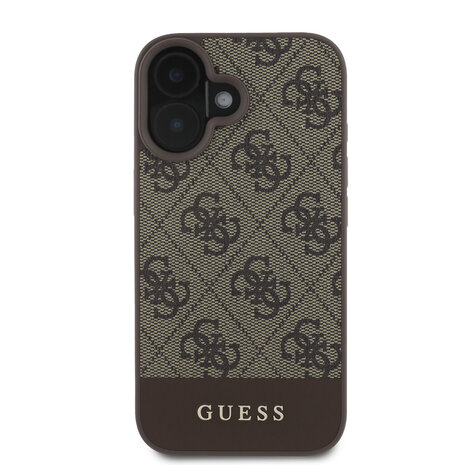 Guess Guess iPhone 16 Back cover case - MagSafe - 4G Bottom Stripes - Brown Guess Guess iPhone 16 Back cover case - MagSafe - 4G Bottom Stripes - Brown
