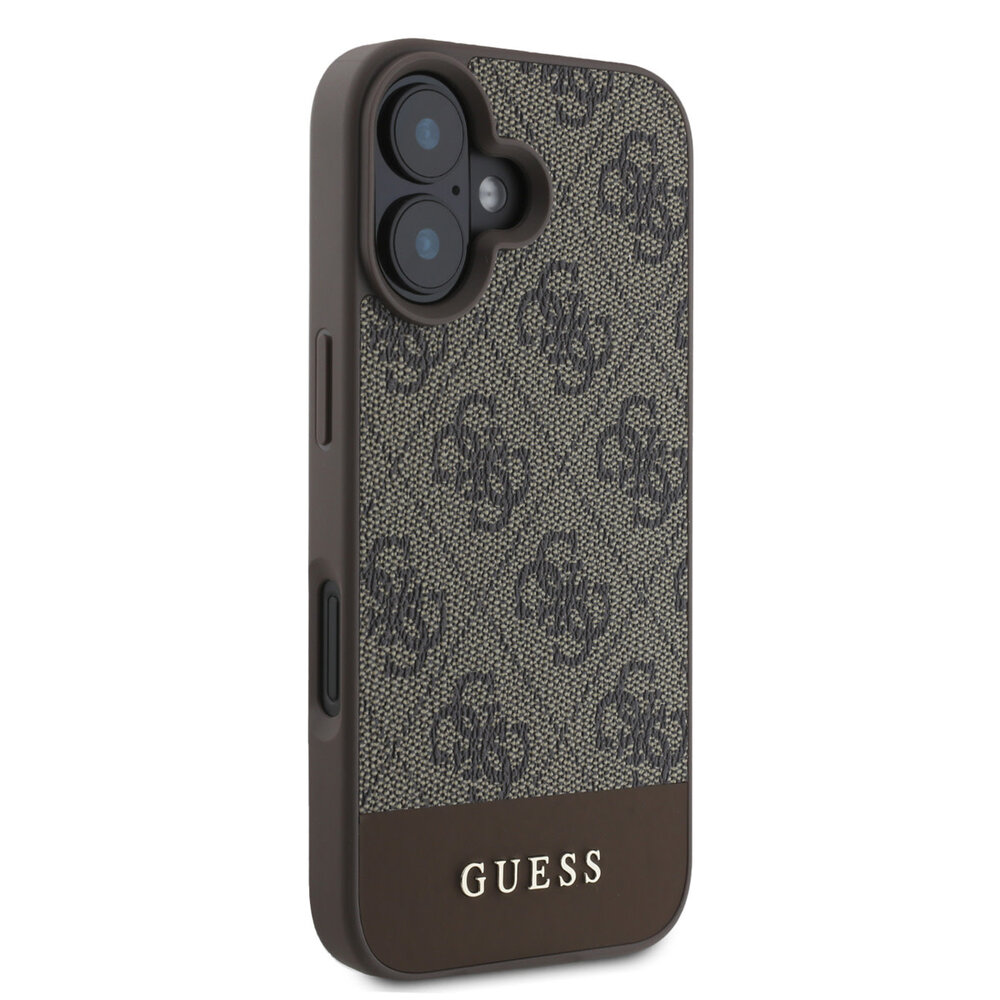 Guess Guess iPhone 16 Back cover case - MagSafe - 4G Bottom Stripes - Brown Guess Guess iPhone 16 Back cover case - MagSafe - 4G Bottom Stripes - Brown